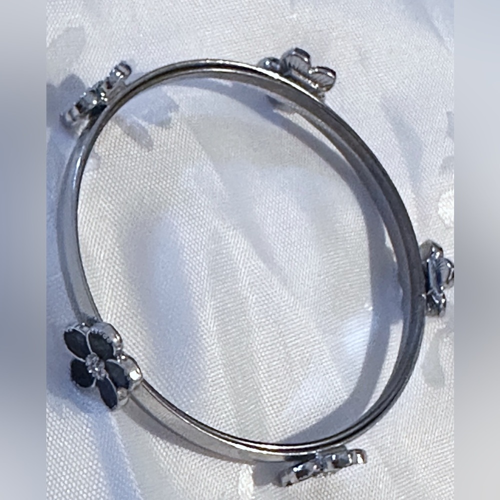 Silver Tone Floral Charm Bangle Bracelet - Women's Jewelry